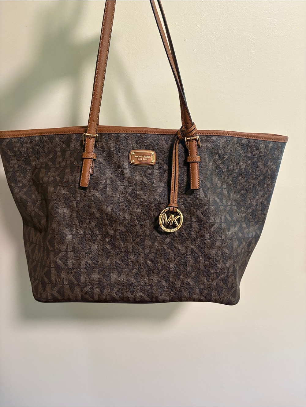 Michael Kors Brown MK Signature Tote with Gold Charm